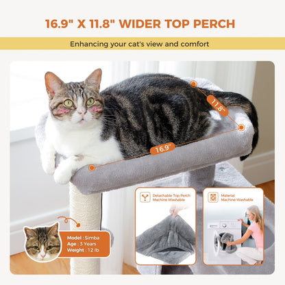 31.5" Modern Cat Tree Tower with Dual Large Condos for Kitten ＆ Medium Size Cat Light Gray