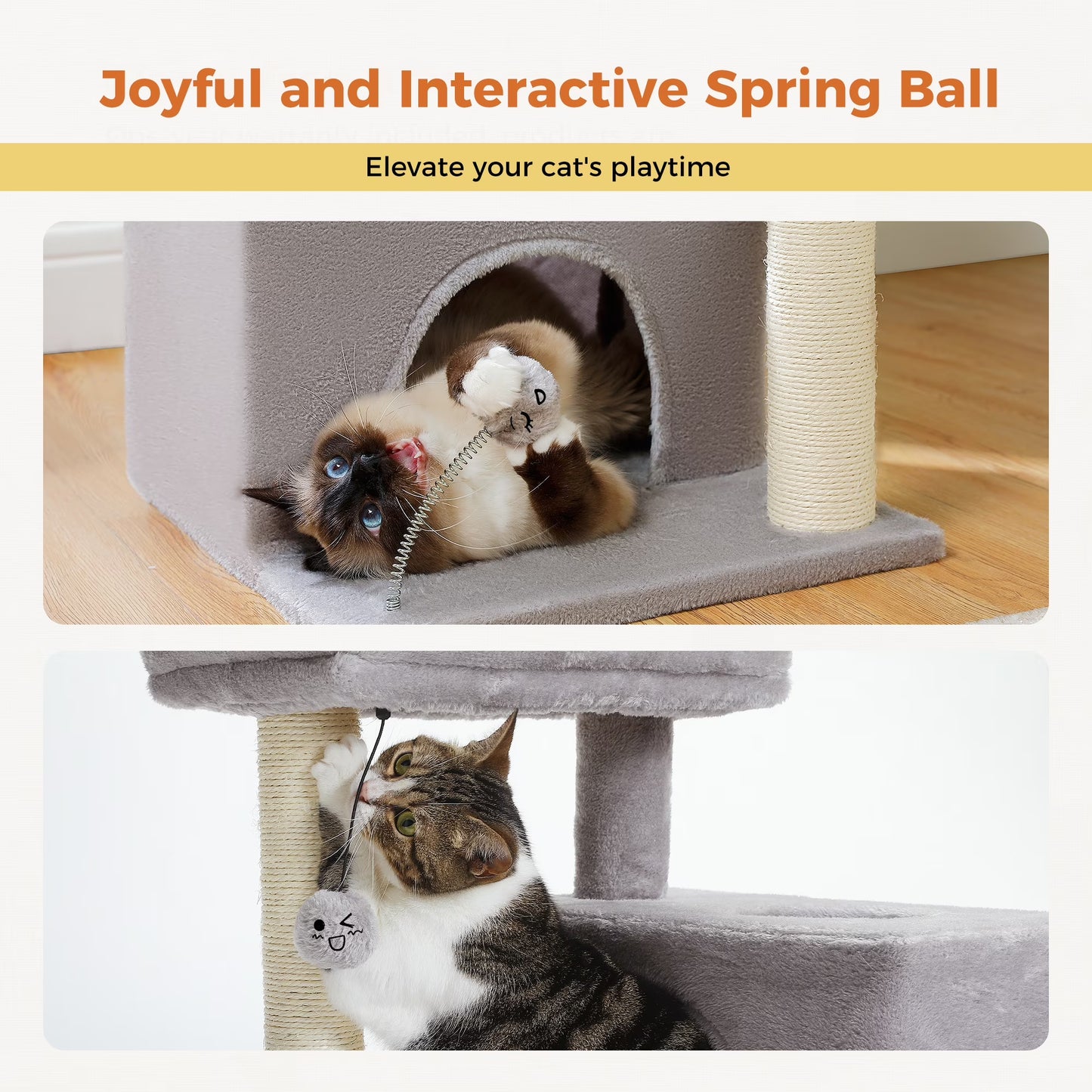 31.5" Modern Cat Tree Tower with Dual Large Condos for Kitten ＆ Medium Size Cat Light Gray