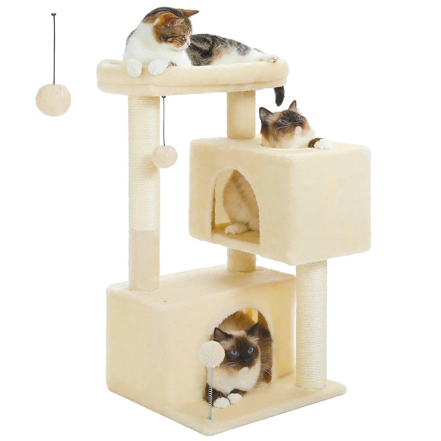 31.5" Modern Cat Tree Tower with Dual Large Condos for Kitten ＆ Medium Size Cat Beige