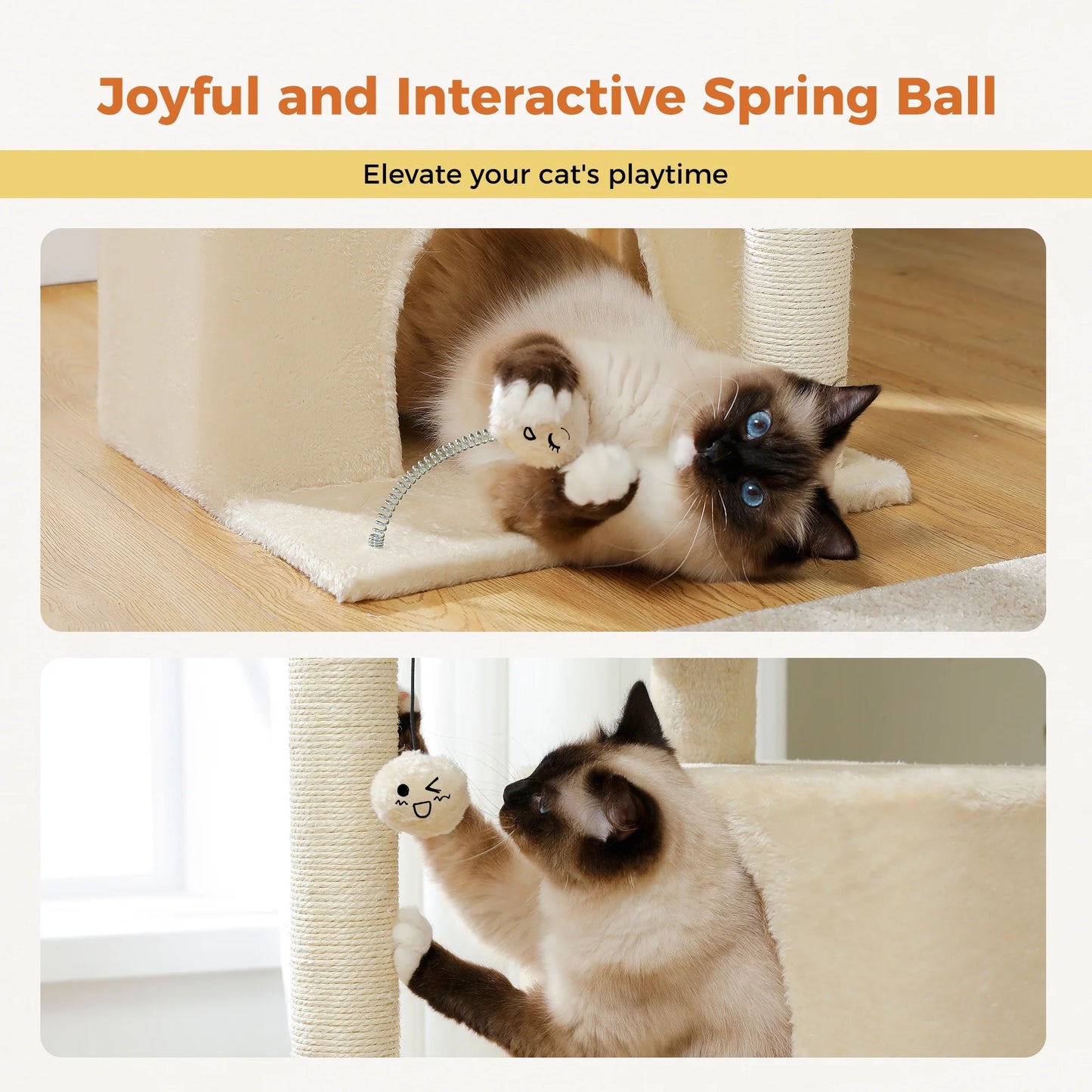 31.5" Modern Cat Tree Tower with Dual Large Condos for Kitten ＆ Medium Size Cat Beige