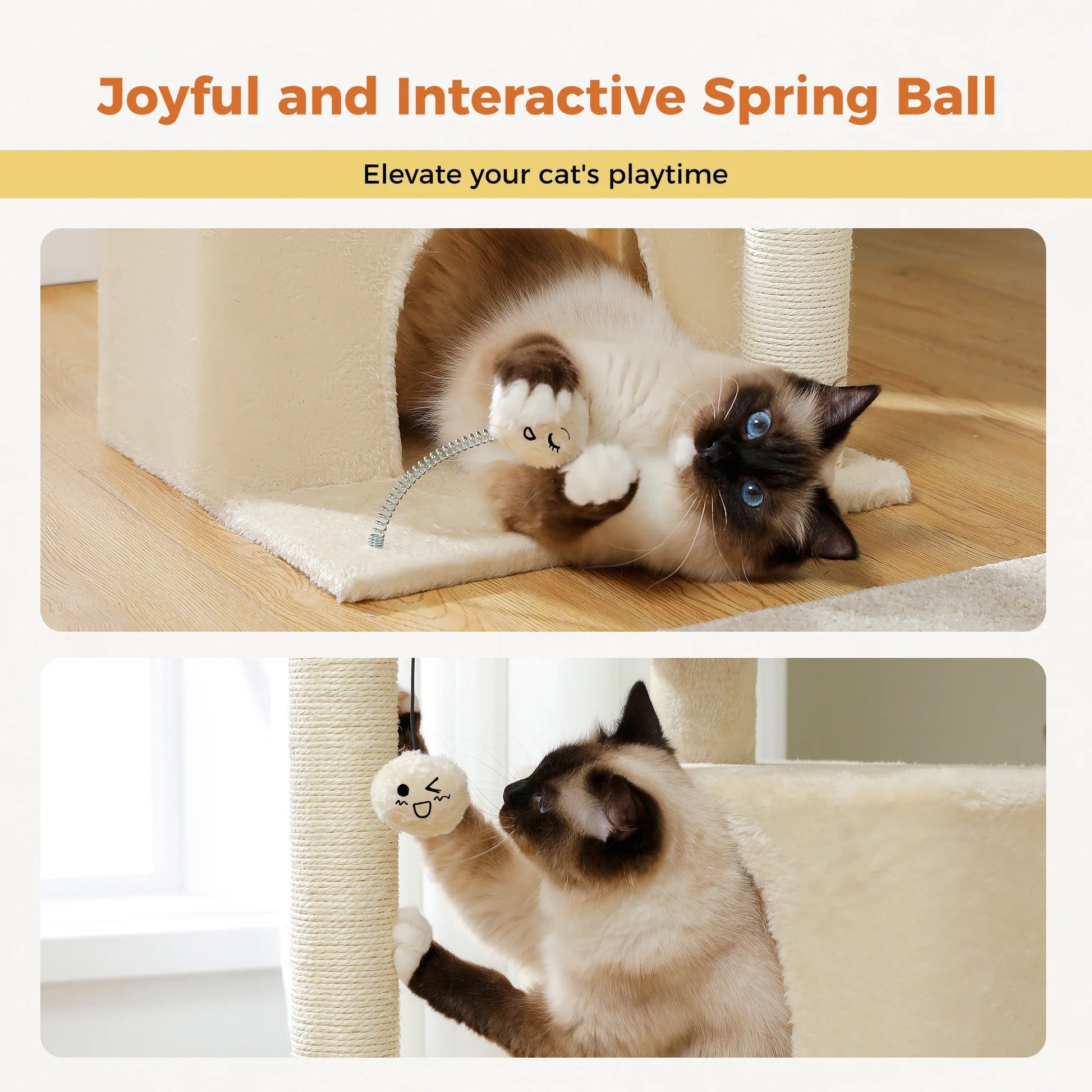 31.5" Modern Cat Tree Tower with Dual Large Condos for Kitten ＆ Medium Size Cat Beige