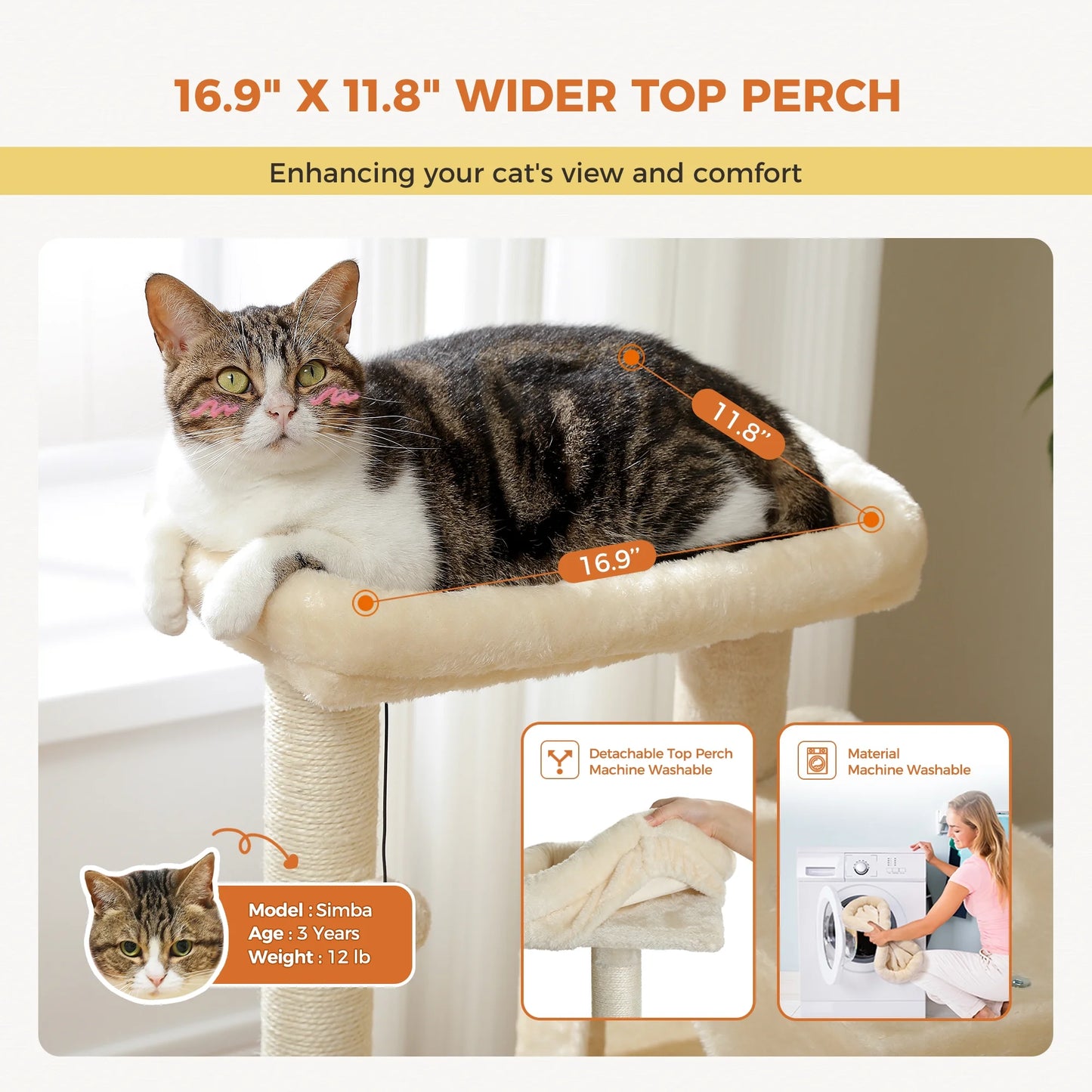 31.5" Modern Cat Tree Tower with Dual Large Condos for Kitten ＆ Medium Size Cat Beige