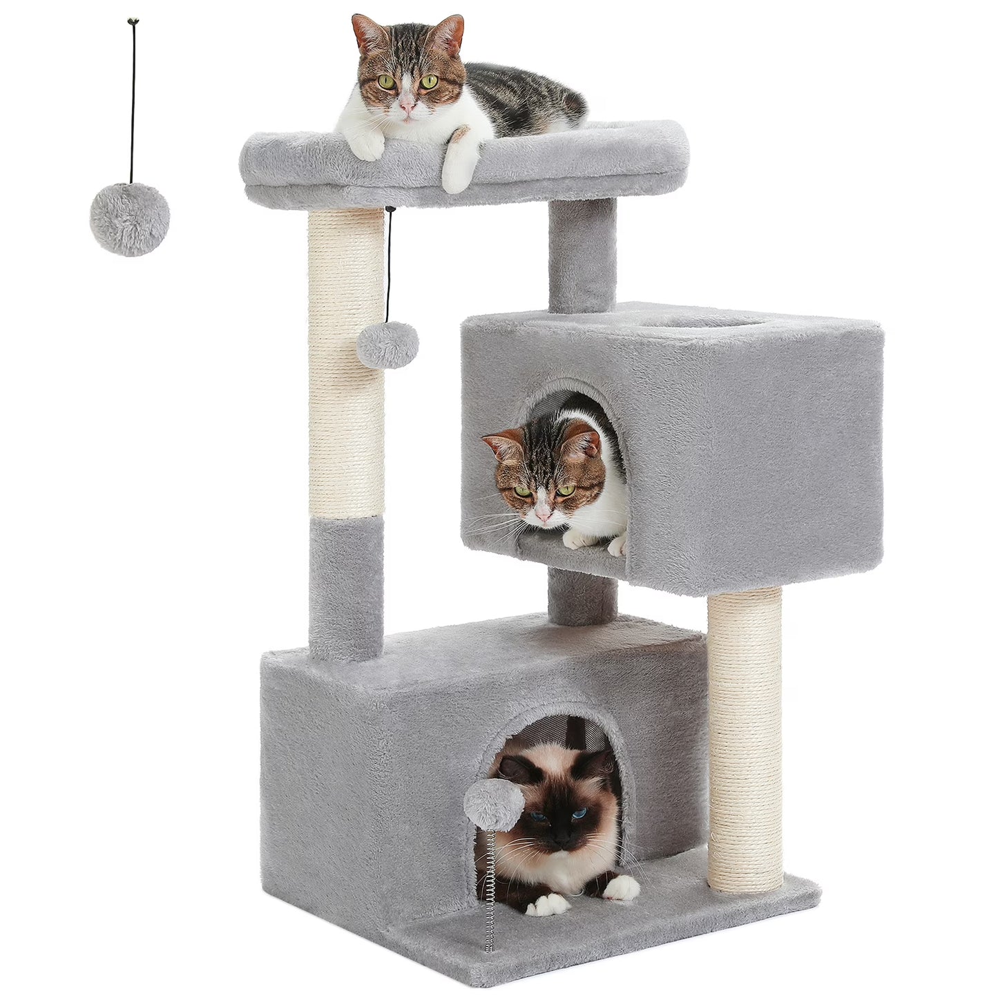 31.5" Modern Cat Tree Tower with Dual Large Condos for Kitten ＆ Medium Size Cat Light Gray