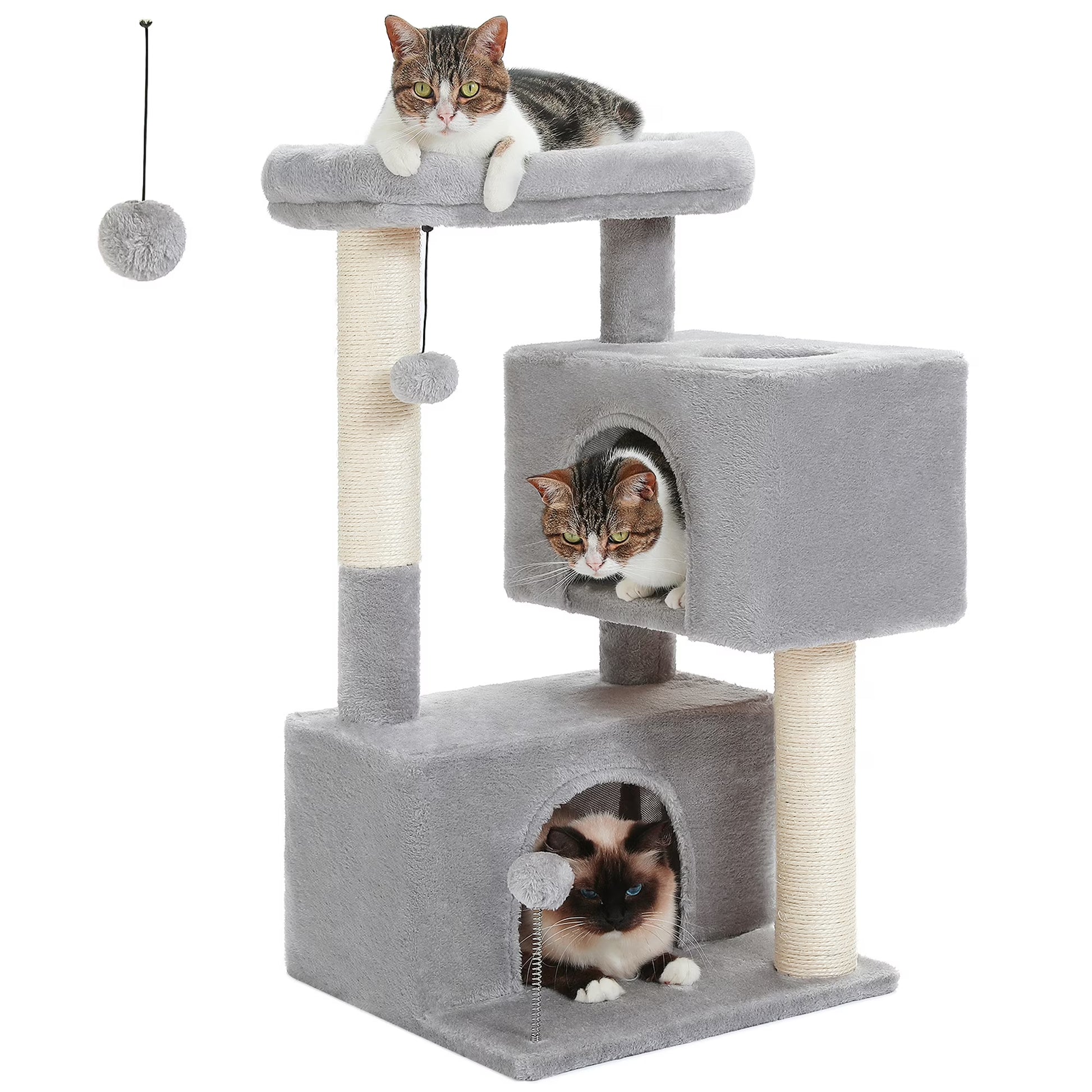 31.5" Modern Cat Tree Tower with Dual Large Condos for Kitten ＆ Medium Size Cat Light Gray