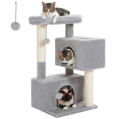 31.5" Modern Cat Tree Tower with Dual Large Condos for Kitten ＆ Medium Size Cat Light Gray