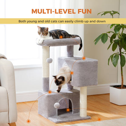31.5" Modern Cat Tree Tower with Dual Large Condos for Kitten ＆ Medium Size Cat Light Gray